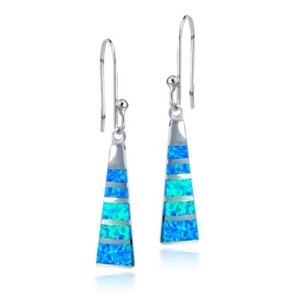 Blue Opal Short Tapered Sterling Silver Dangle Earrings